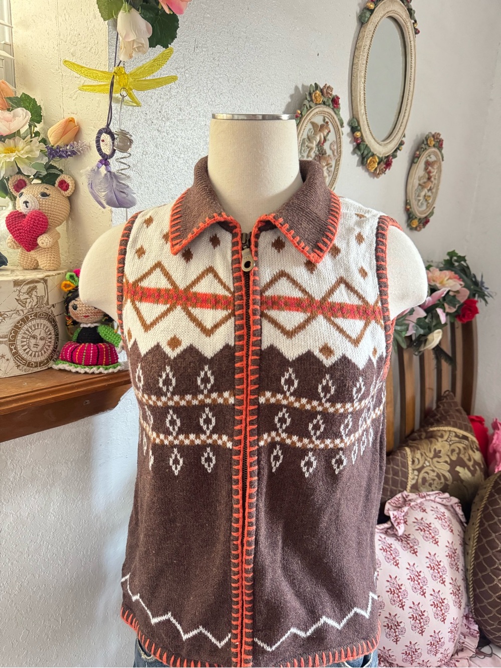 Vintage Christopher & Banks hand embroidered sleeveless vest